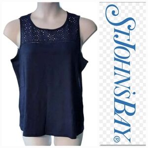 NWT St. John's Bay Women's Navy Eyelet Tank Top ~XLP